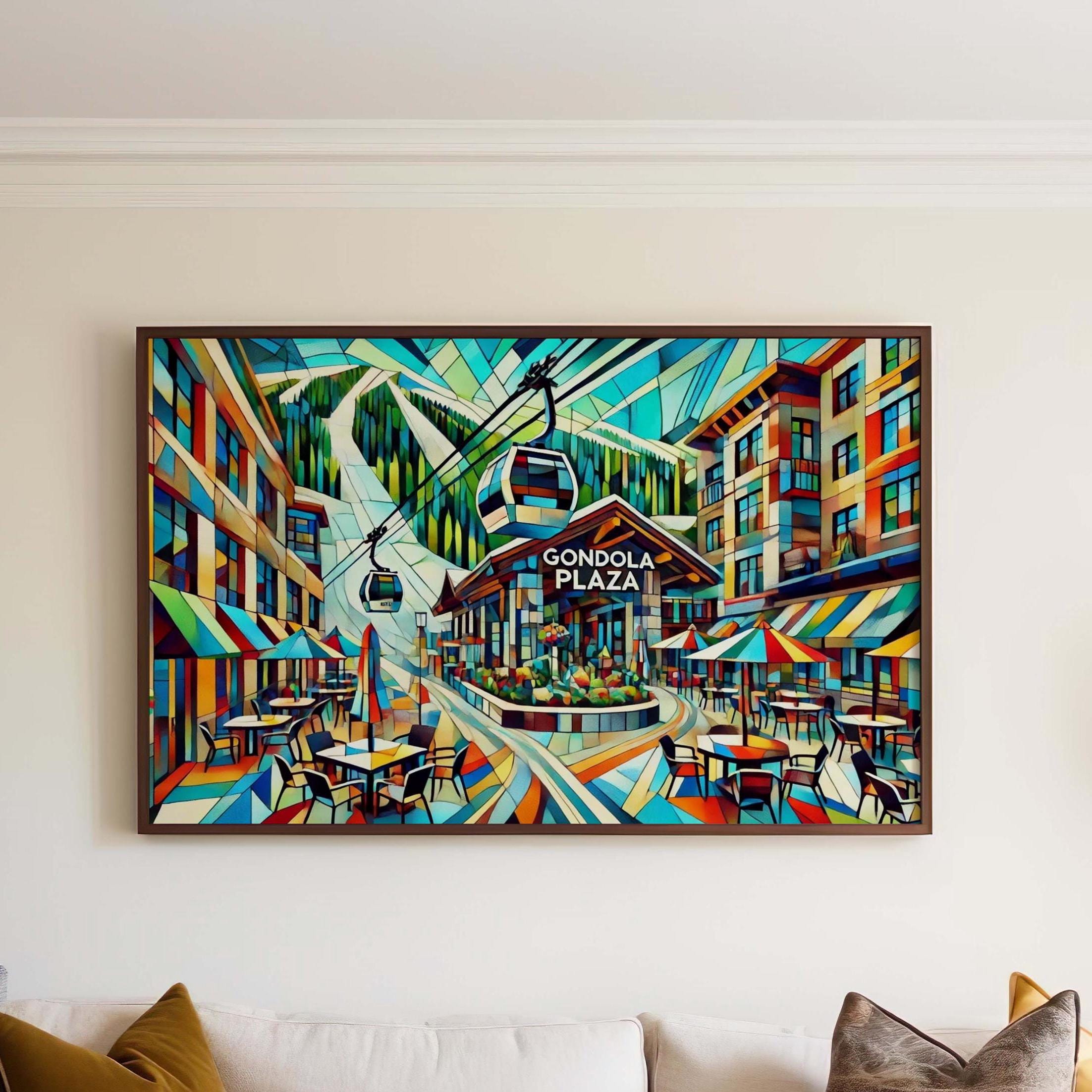 Gondola Plaza Wall Art Print - Aspen Colorado Travel Poster, Housewarming Gift, Scenic Mountain Decor, Rustic Lodge Art, Aspen Gift Ideas
