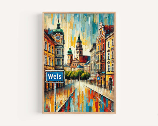 Wels Art Travel Poster, Austria City Wall Art Print, European Artwork, Housewarming Gift, Wels Print, Travel Decor
