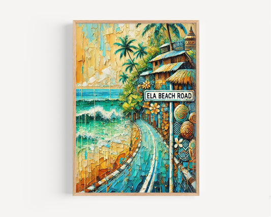 Port Moresby Ela Beach Road Wall Art, Papua New Guinea Travel Poster, Beach Scene Street Sign Decor, Tropical Oceanfront Home Gift