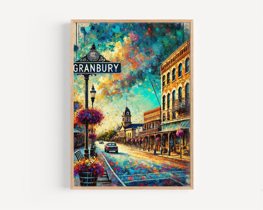 Texas Granbury Wall Art Print - Travel Poster & American Decor, Housewarming Gift, Texas Art Home Decor, Unique Texas Gift Idea