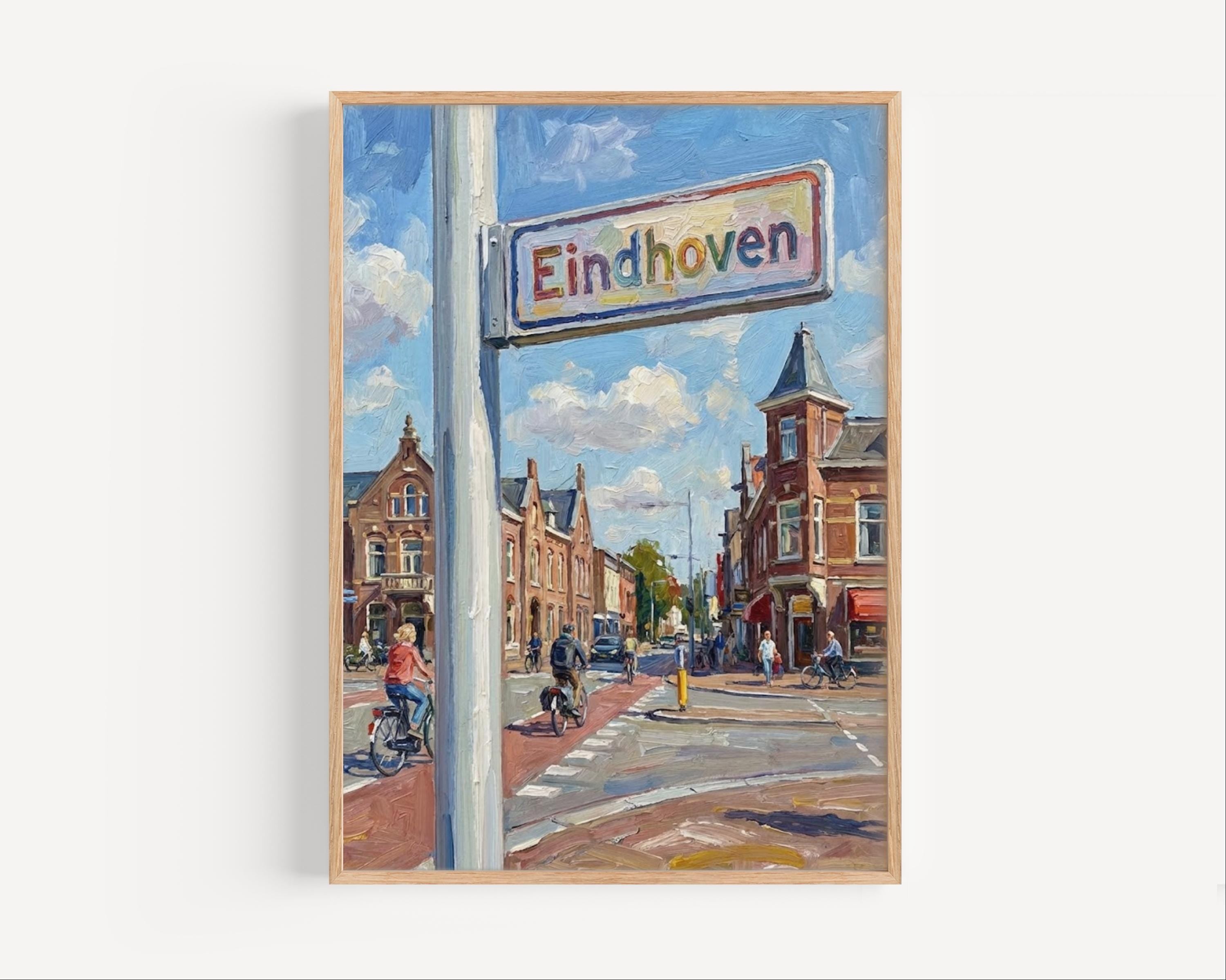 Eindhoven Oil Painting Art Print: Netherlands Street Sign Travel Poster