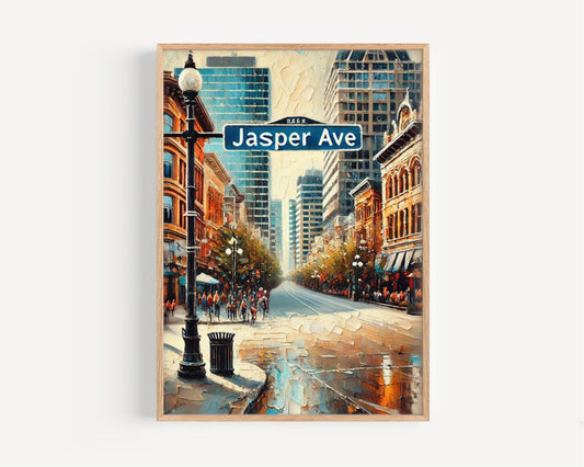 Edmonton Jasper Ave Wall Art Print - Canadian Travel Poster, Edmonton Decor, Housewarming Gift, Modern Cityscape Art, Alberta Gift Idea