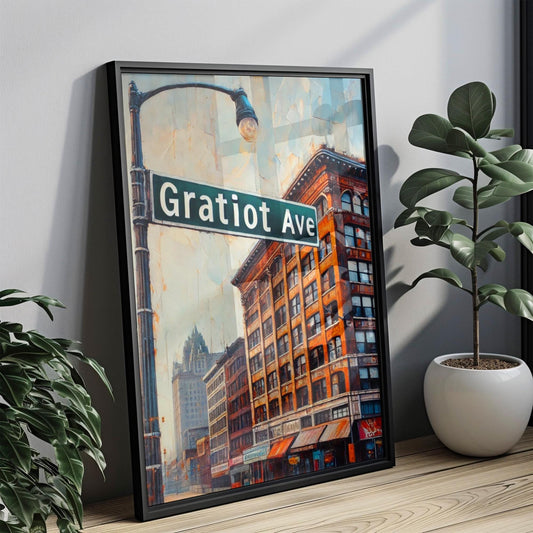 Detroit Gratiot Ave Wall Art - Michigan Travel Print, Detroit Gift & Decor, Housewarming Poster, City Map Illustration