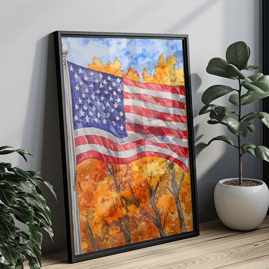 American Flag Wall Art | Patriotic USA Poster | United States Home Decor | Vintage American Flag Print for Living Room & Office