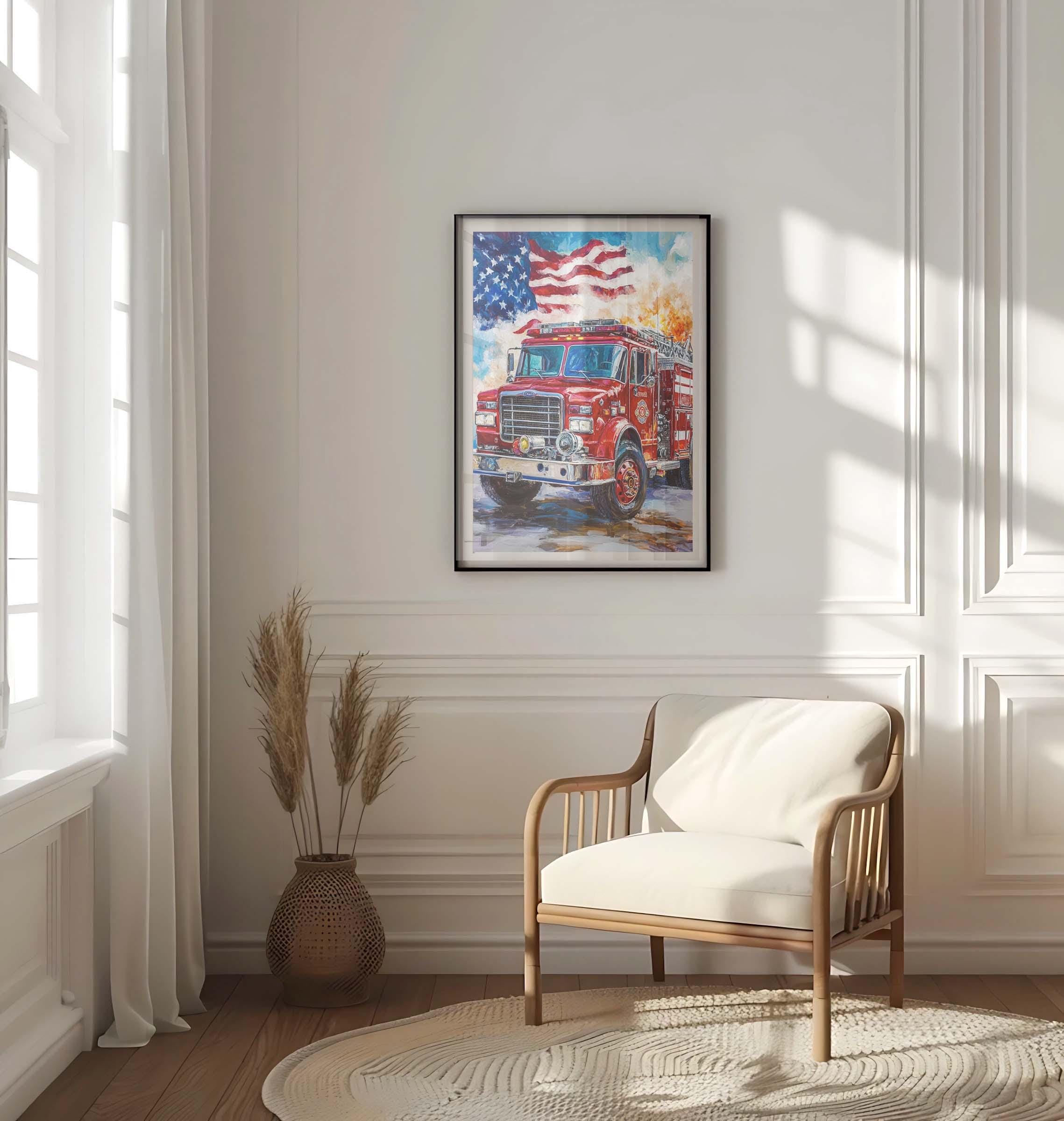 Firetruck Wall Art Patriotic - United States