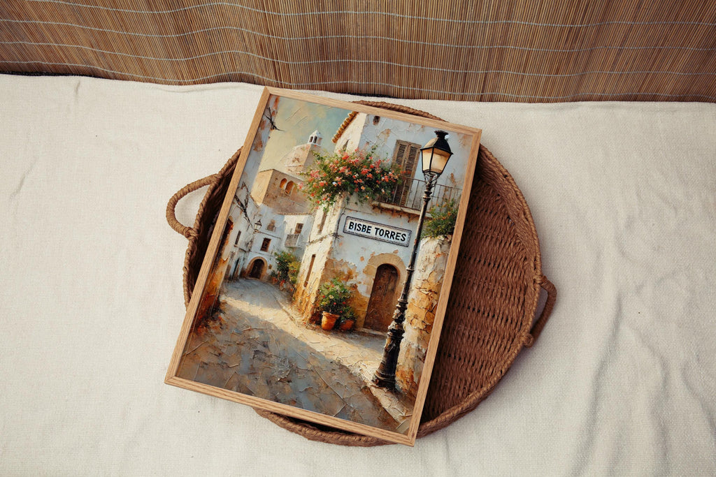 Bisbe Torres Oil Painting Art Print: Ibiza Old Town Mediterranean Travel Poster
