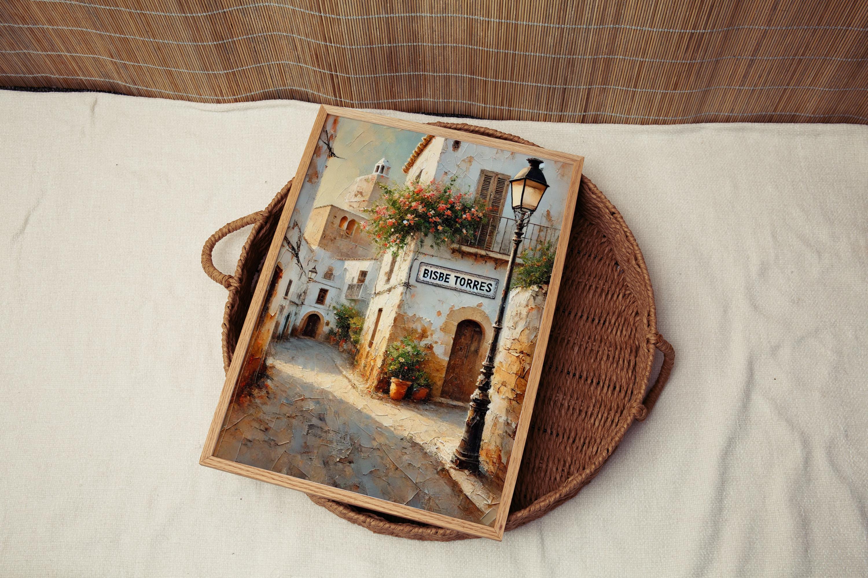 Bisbe Torres Oil Painting Art Print: Ibiza Old Town Mediterranean Travel Poster