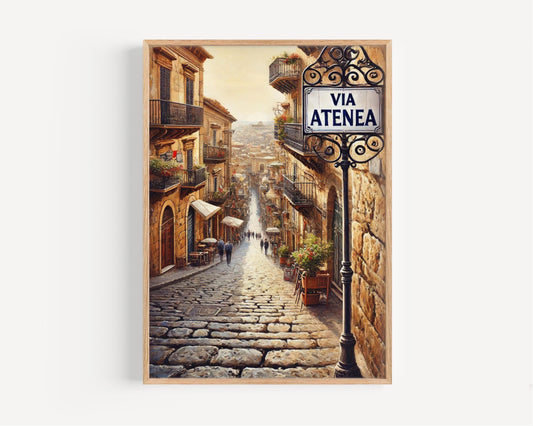 Via Atenea Wall Art Print - Sicily Travel Poster, Italy Art, Italian Souvenir, Housewarming Gift, Sicily Gift, Vintage Italy Decor