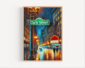 Clark Street Oil Painting Art Print: Chicago Street Sign Travel Poster