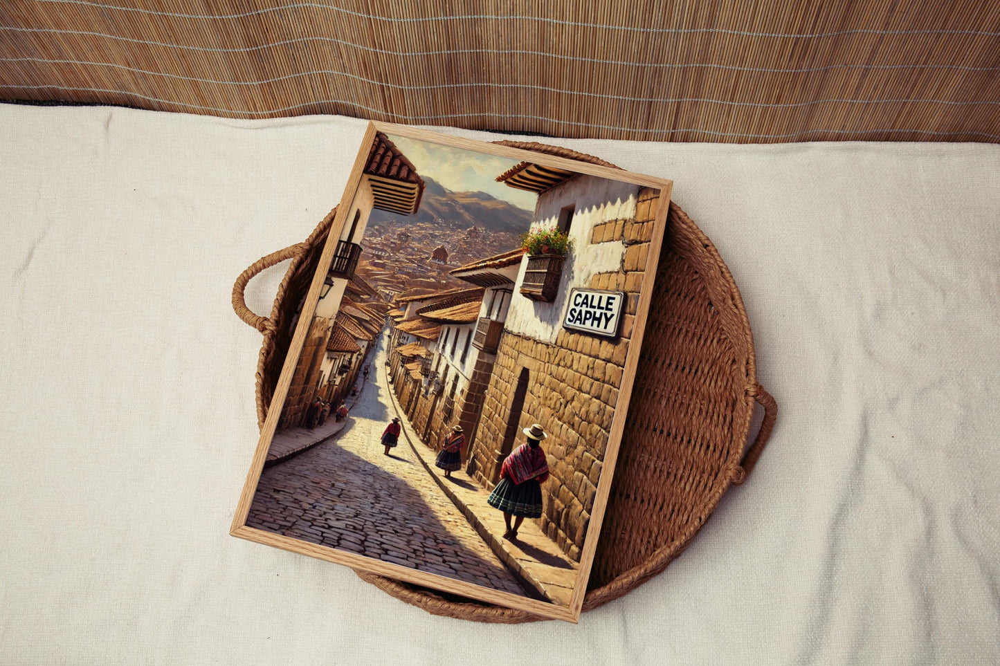 Cusco Peru Travel Poster: Calle Saphy Street Scene Art