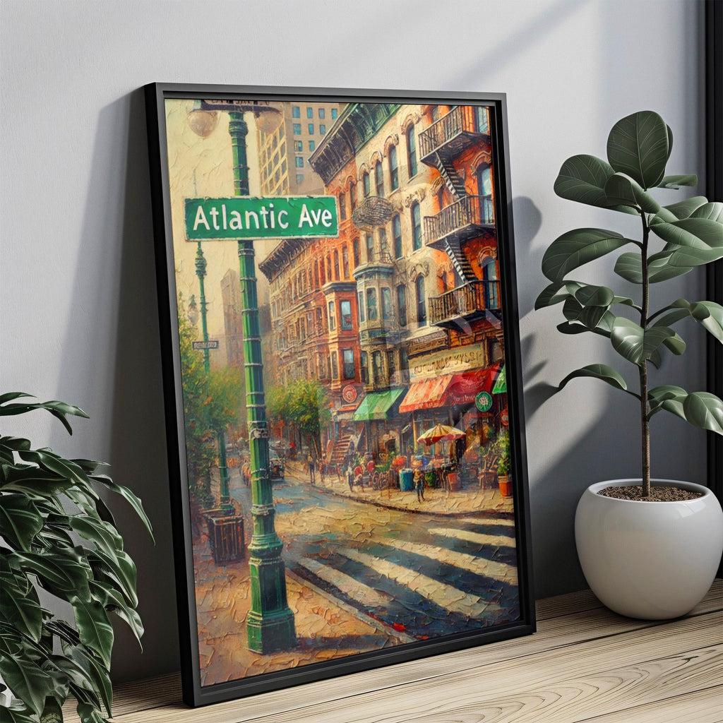 Atlantic Avenue Oil Painting Art Print: Brooklyn NYC Street Sign Travel Poster