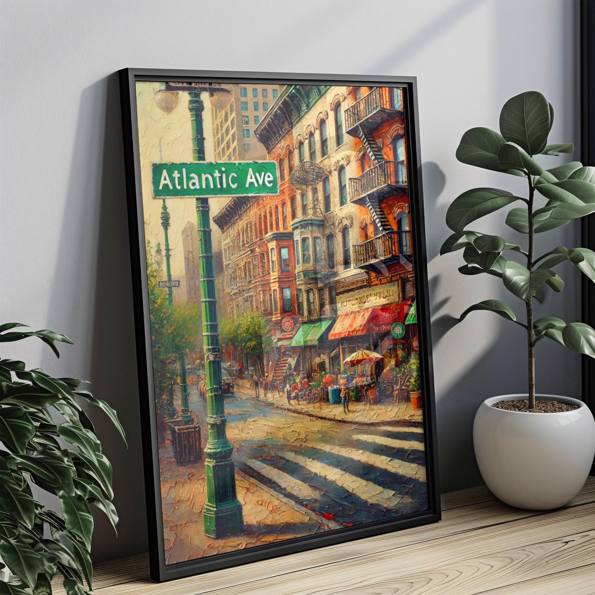 Atlantic Avenue Oil Painting Art Print: Brooklyn NYC Street Sign Travel Poster