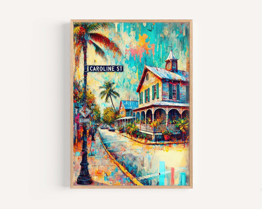 Caroline St Print - Key West Florida Wall Art, Travel Poster, Housewarming & Florida Gift, Coastal Home Decor, FL Art Print
