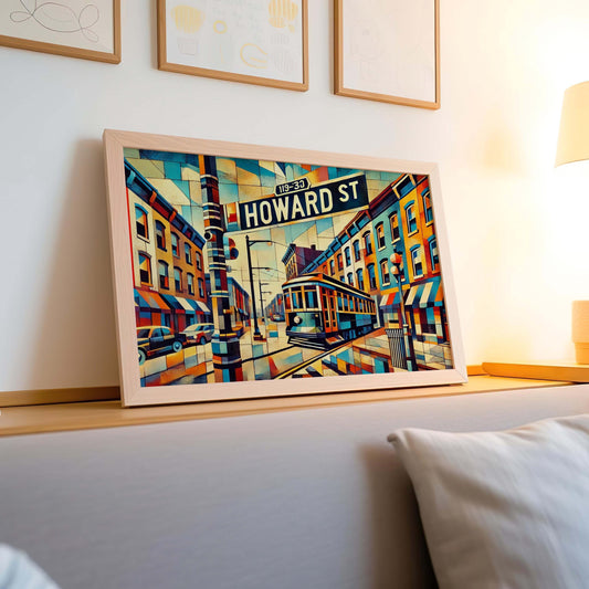 Baltimore Art Howard Street Wall Art Print, Maryland Travel Poster, Housewarming Gift, MD Map Decor, Baltimore City Skyline Illustration