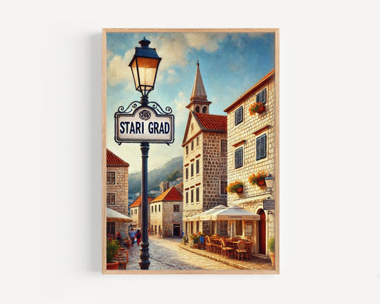 Stari Grad Wall Art Print - Kotor Travel Poster, Montenegro Souvenir, Housewarming Gift, Stari Grad Kotor Art Illustration