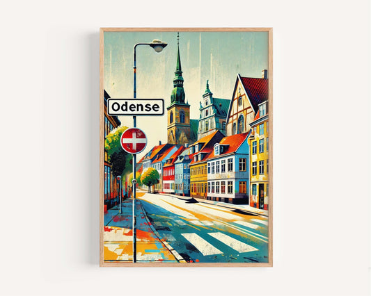 Odense Art Wall Print – Denmark Travel Poster, European City Gift, Housewarming Decor, Scandinavian Wall Art, Odense Map Illustration