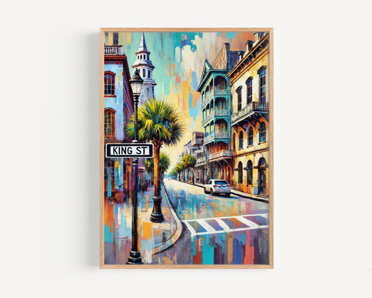 Charleston King St Wall Art - Travel Poster & Print, South Carolina Gift, Housewarming Decor, Charleston Cityscape Artwork