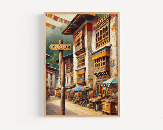 Khuru Lam Wall Art | Punakha Bhutan Street Sign Print | Travel Souvenir and Gift | Scenic Landscape Home Decor | Personalized Travel Poster