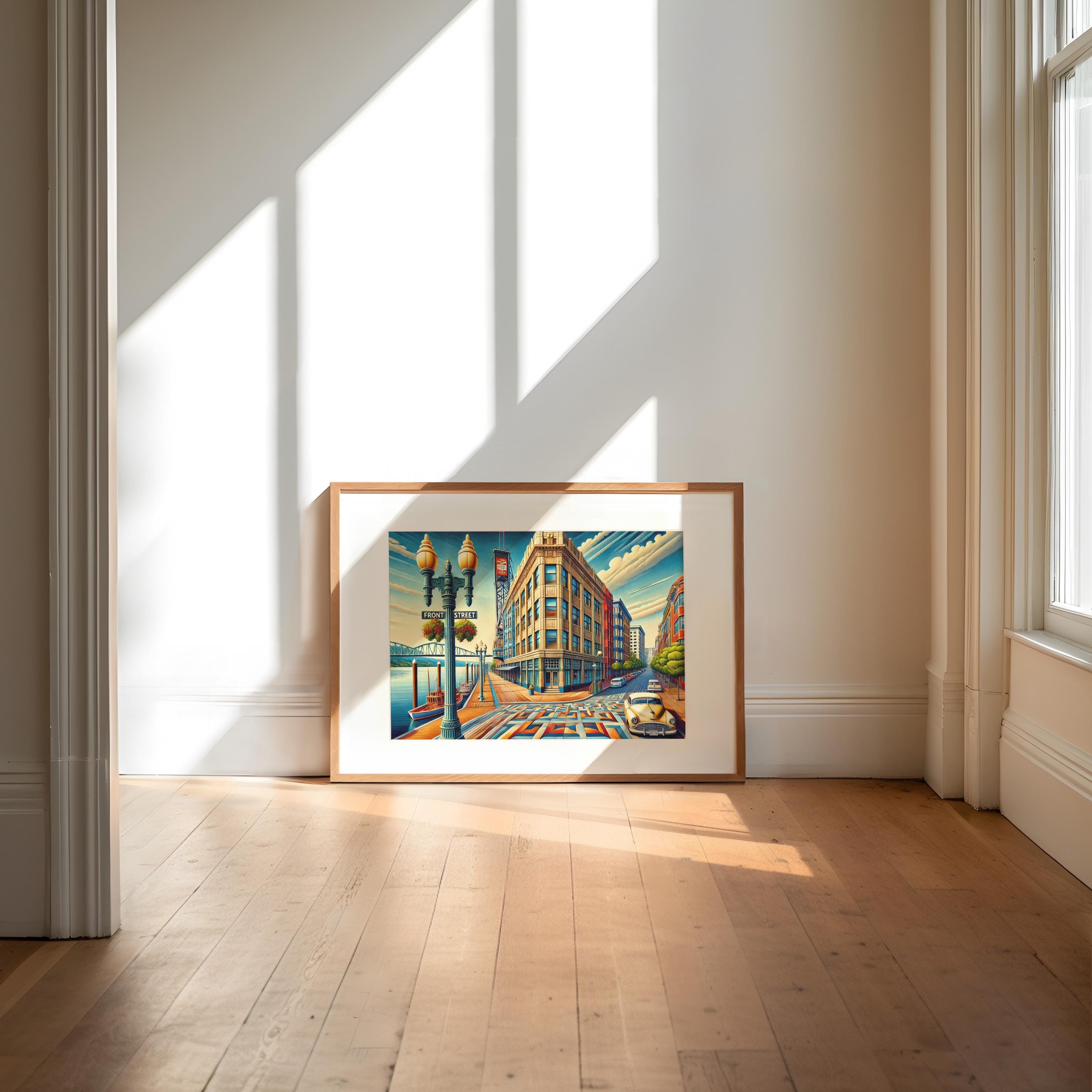 Front St Cityscape Cubist Print - Portland, Oregon, USA