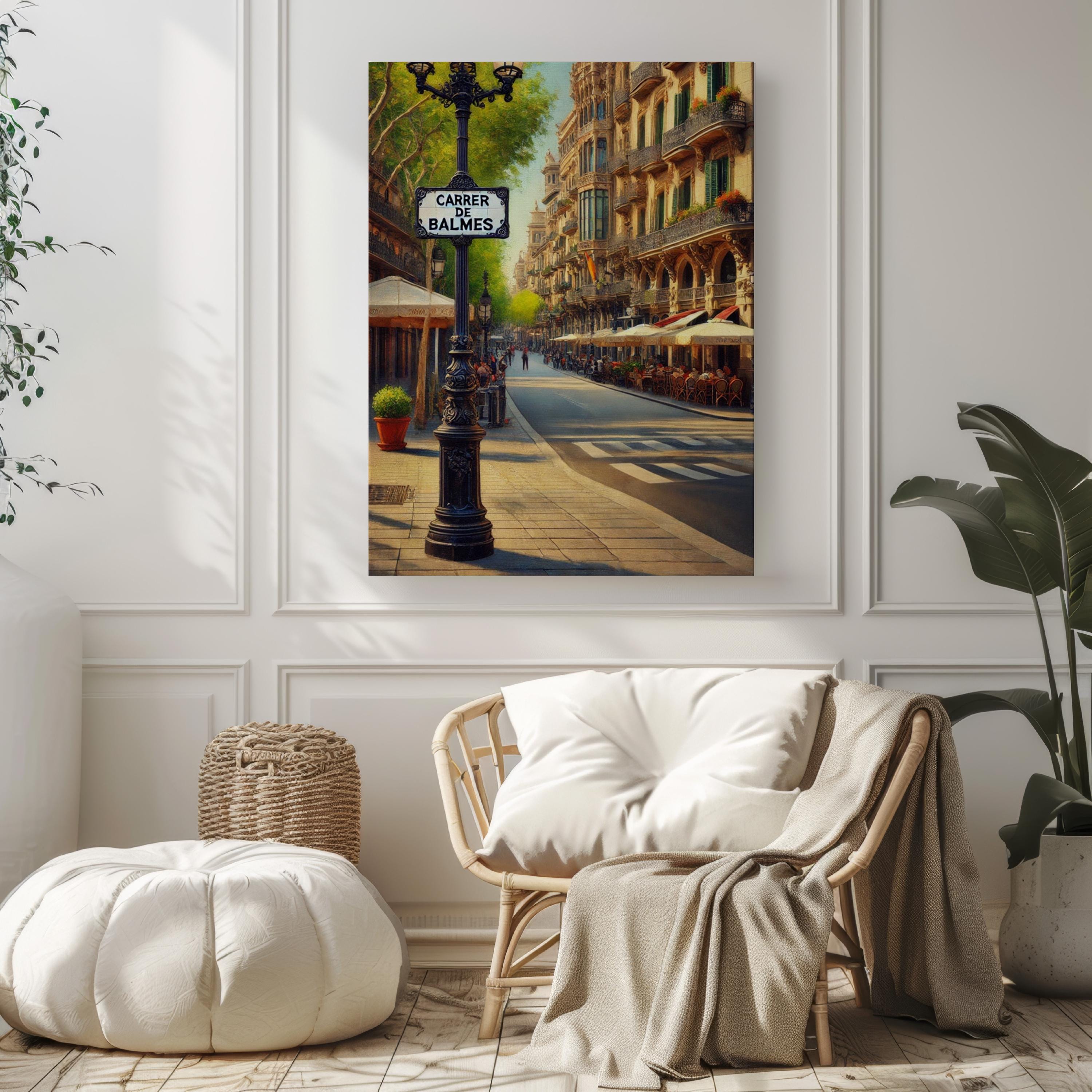 Barcelona Carrer de Balmes Wall Art Print - Travel Poster & Spain Gift - Rustic Housewarming Decor, Barcelona Cityscape Illustration