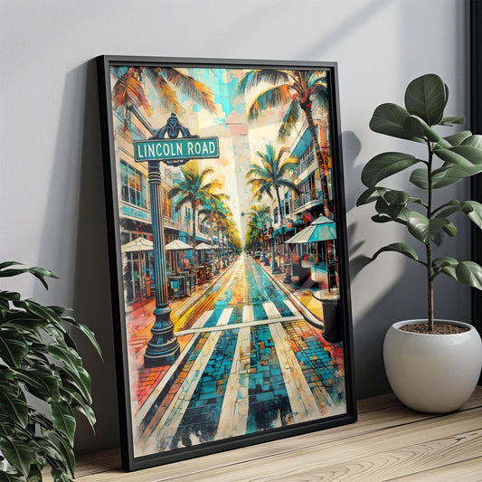Miami Beach Lincoln Rd Wall Art - Vintage Travel Print, Miami Beach Poster, Florida Art, Housewarming & Miami Gift
