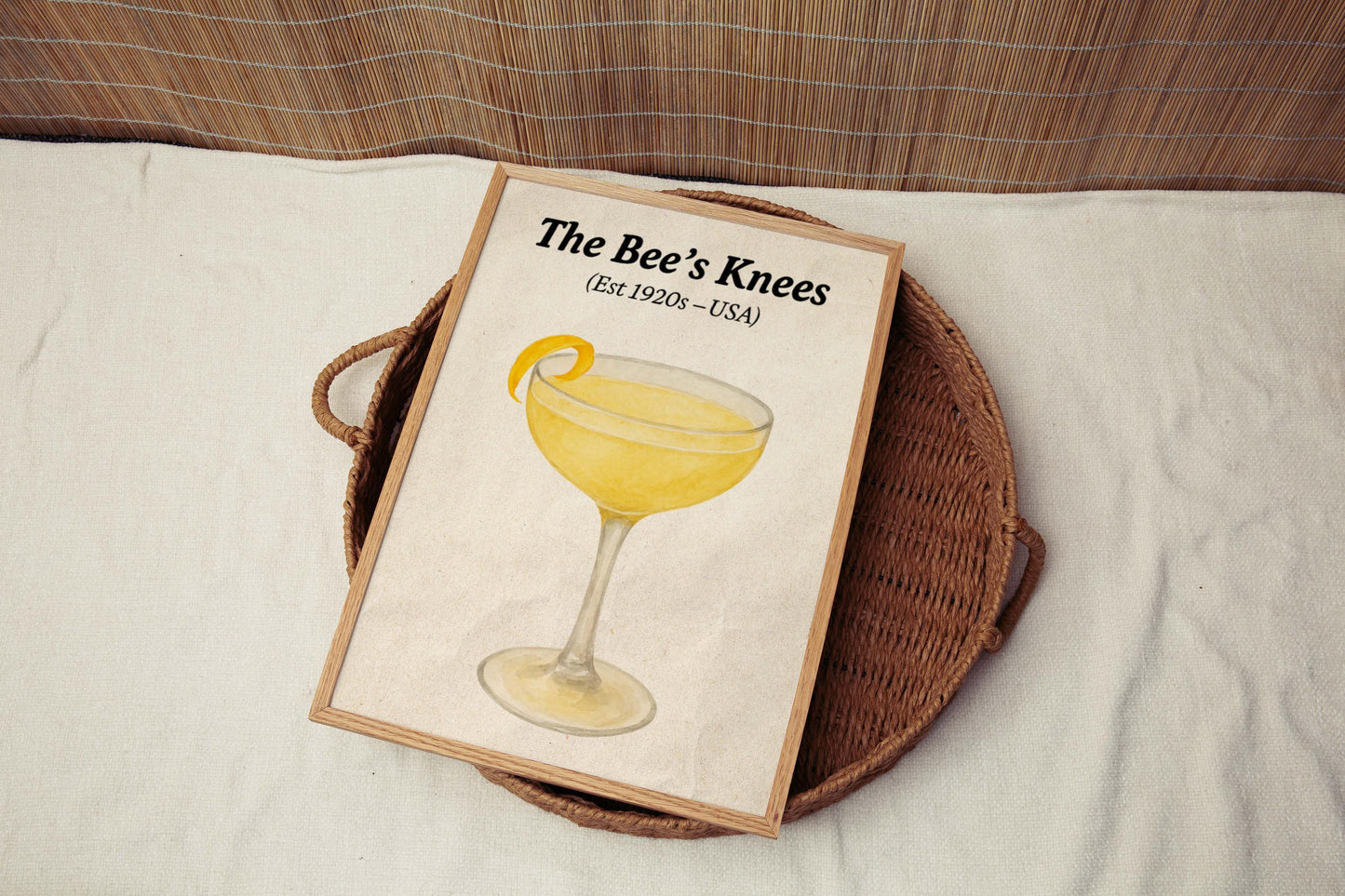 Bees Knees Cocktail Artwork, Gin Drink Print, Prohibition Era Art, Retro Mixology Wall Art, Lemon Garnish Poster, Home Bar Decor