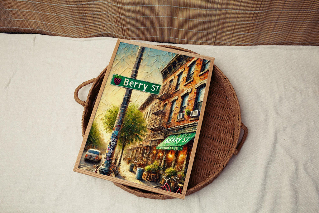 Berry Street Oil Painting Art Print: Williamsburg Brooklyn NYC Travel Poster