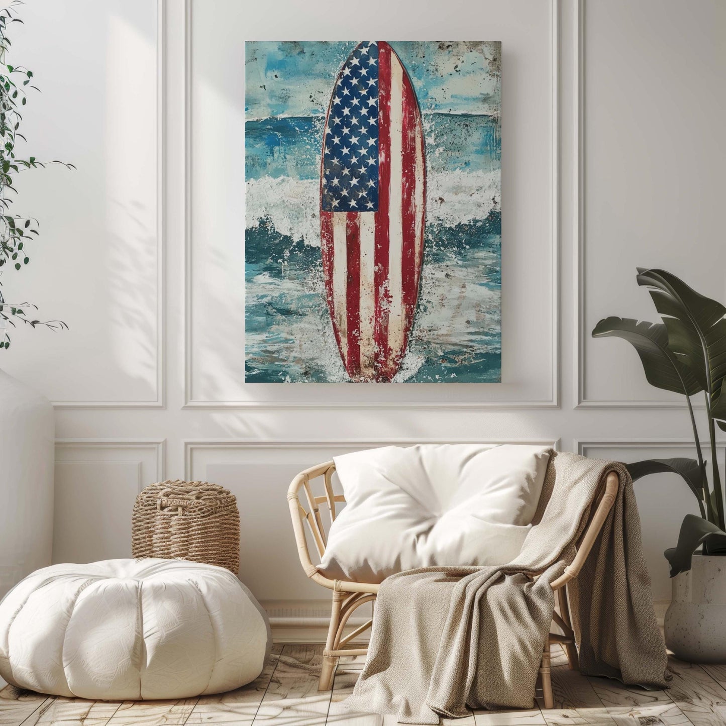 Surfing Artwork USA Wall Art Patriotic Poster Beach House Decor Summer Coastal Print United States Home Decor