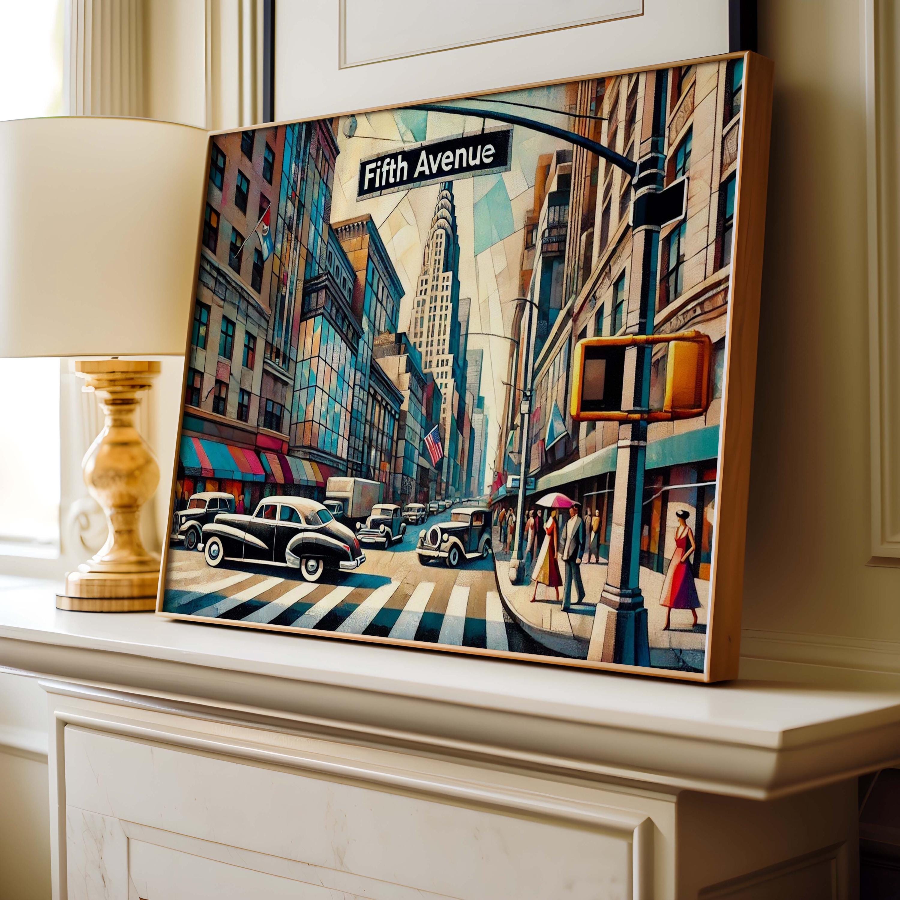 Manhattan Wall Art Cubism Print – NYC Travel Poster, Modern Urban Decor, 5th Street Cityscape Gift, Housewarming Artwork
