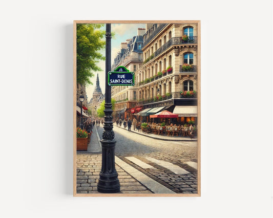 Paris Rue Saint-Denis Wall Art Print – Travel Poster, France Home Decor, Elegant Paris Gift & Housewarming Present