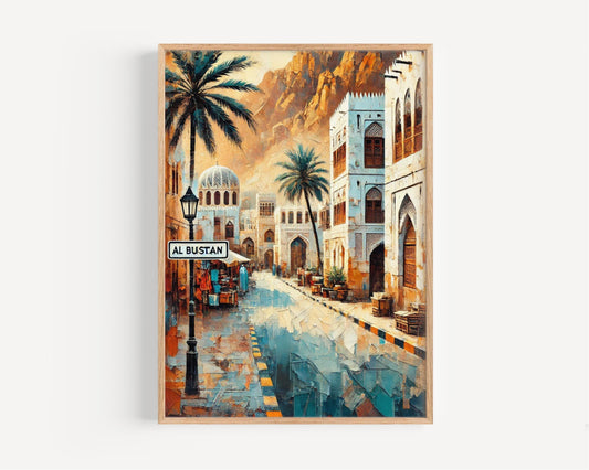 Al Bustan Street Wall Art, Muscat Print, Oman Travel Poster, Coastal Cityscape, Scenic Oman Artwork, Gift for Travelers