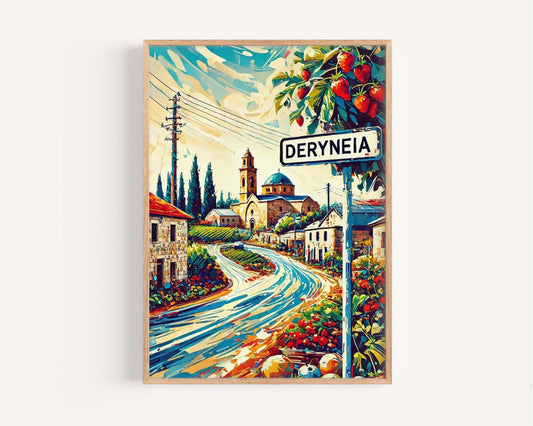 Deryneia Art Print – Cyprus Wall Art Poster, European Travel Gift, Housewarming Decor, Deryneia City Map, Modern Cyprus Home Accent
