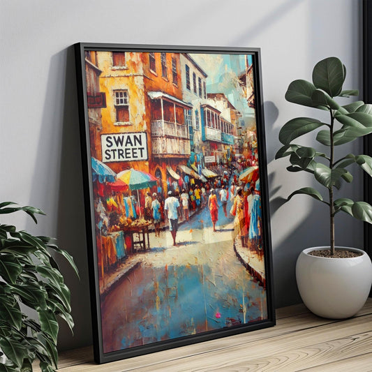 Bridgetown Print, Swan Street Wall Art, Barbados Travel Souvenir, Caribbean Island Art, Vibrant Street Scene, Museum-Grade Paper