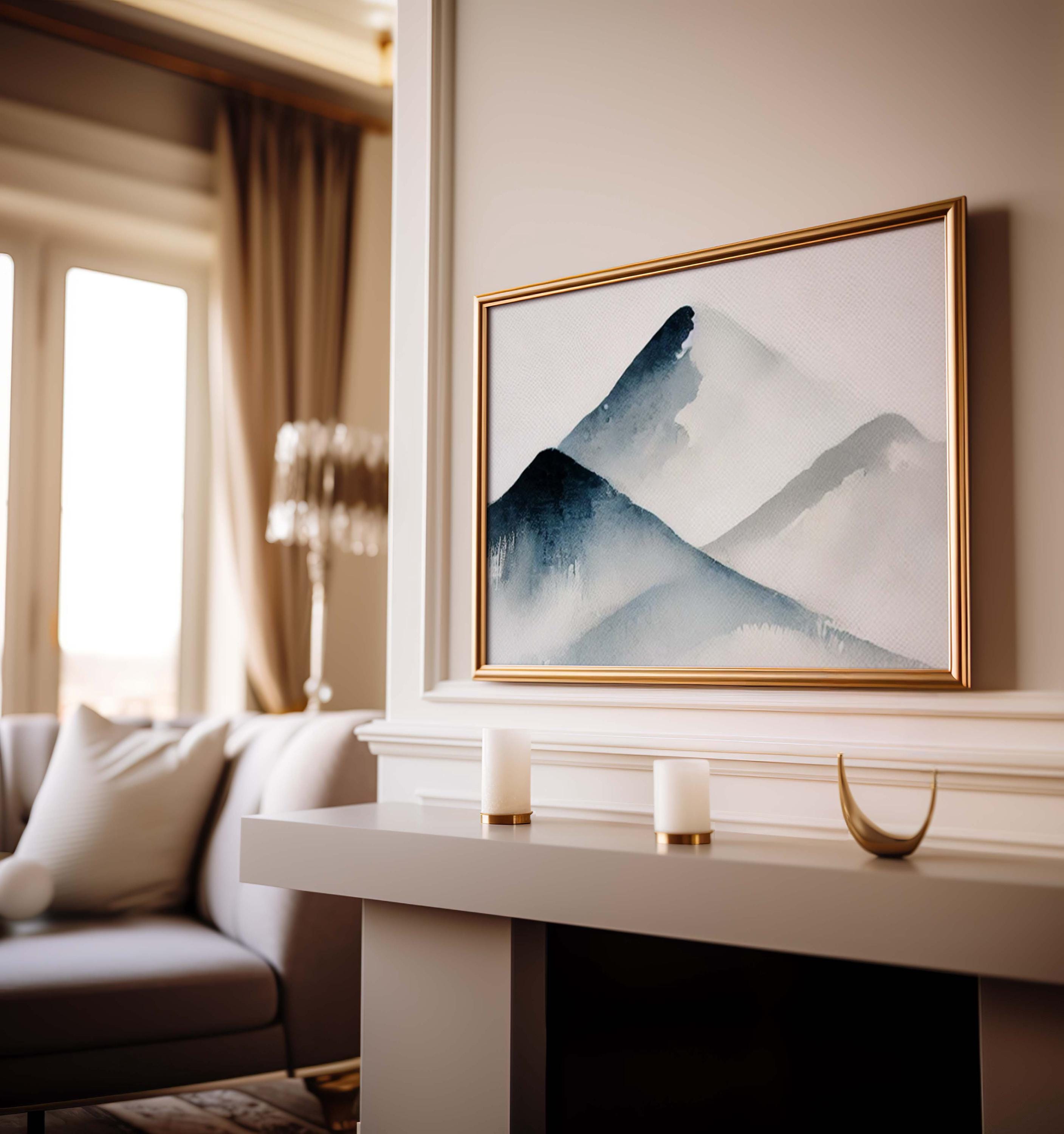 Snowy Mountain Print Winter Landscape