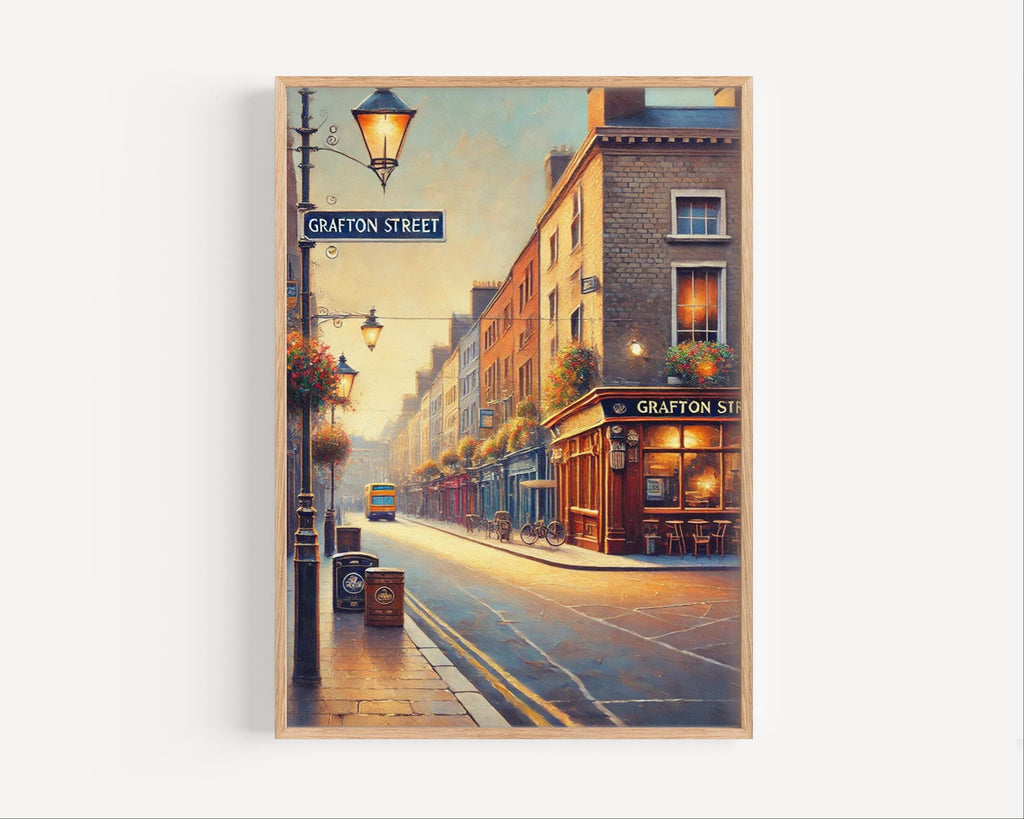 Grafton Street Oil Painting Art Print: Dublin Ireland Street Sign Travel Poster