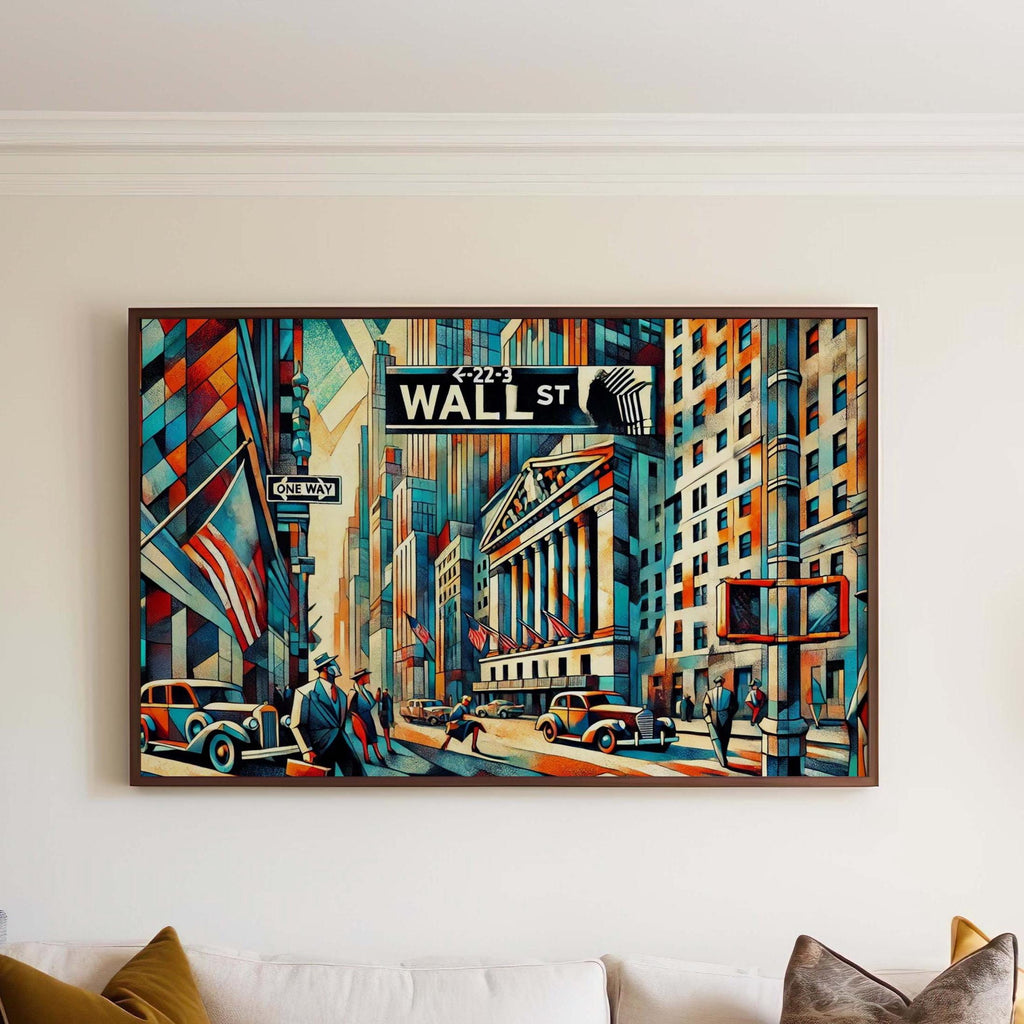 Wall Street Cubism Wall Art Print, Manhattan Financial District Travel Poster, Modern Housewarming Gift, NYC Cityscape Home Decor