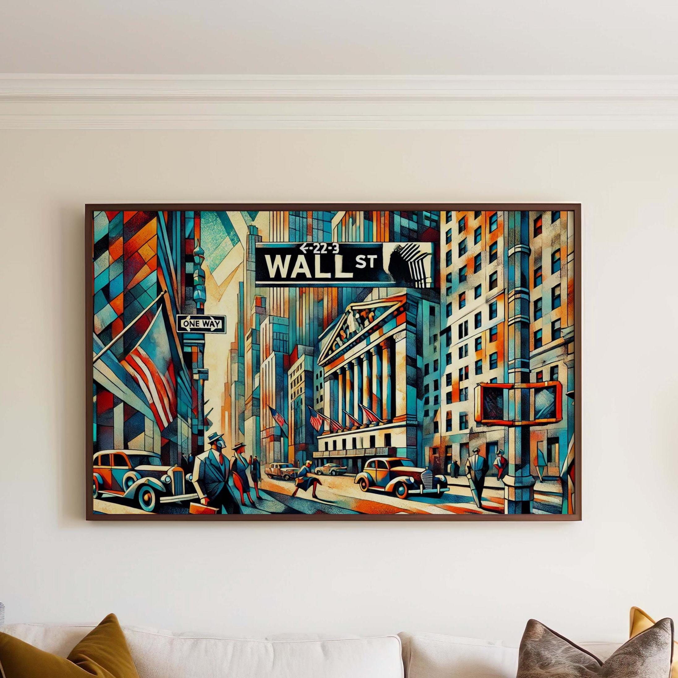 Wall Street Cubism Wall Art Print, Manhattan Financial District Travel Poster, Modern Housewarming Gift, NYC Cityscape Home Decor