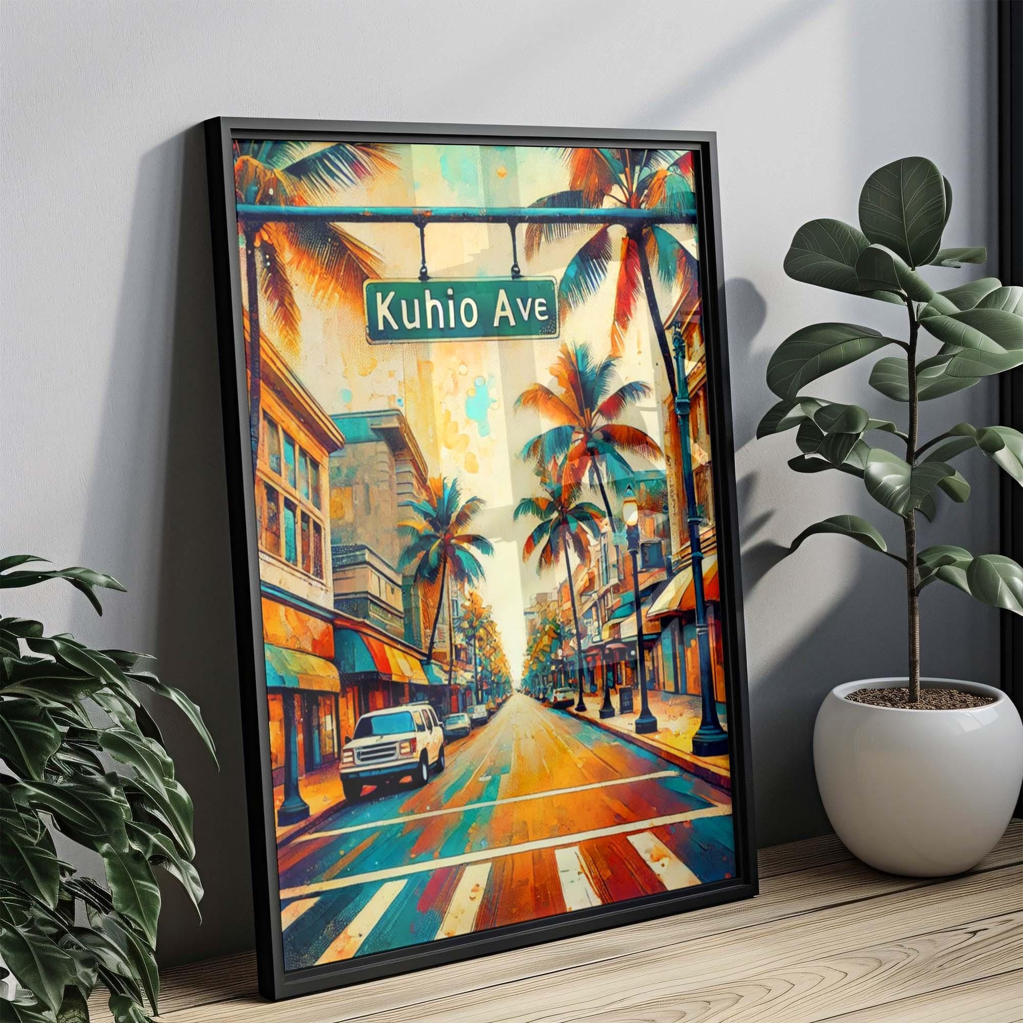 Kuhio Ave Wall Art - Oahu Print Travel Poster, Honolulu Gift, Hawaii Artwork, Housewarming & Vacation Decor