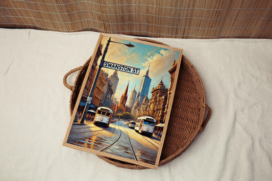 Melbourne Swanston St Wall Art, Travel Poster Print, Australia Gift & Housewarming Home Decor, Melbourne Cityscape Artwork