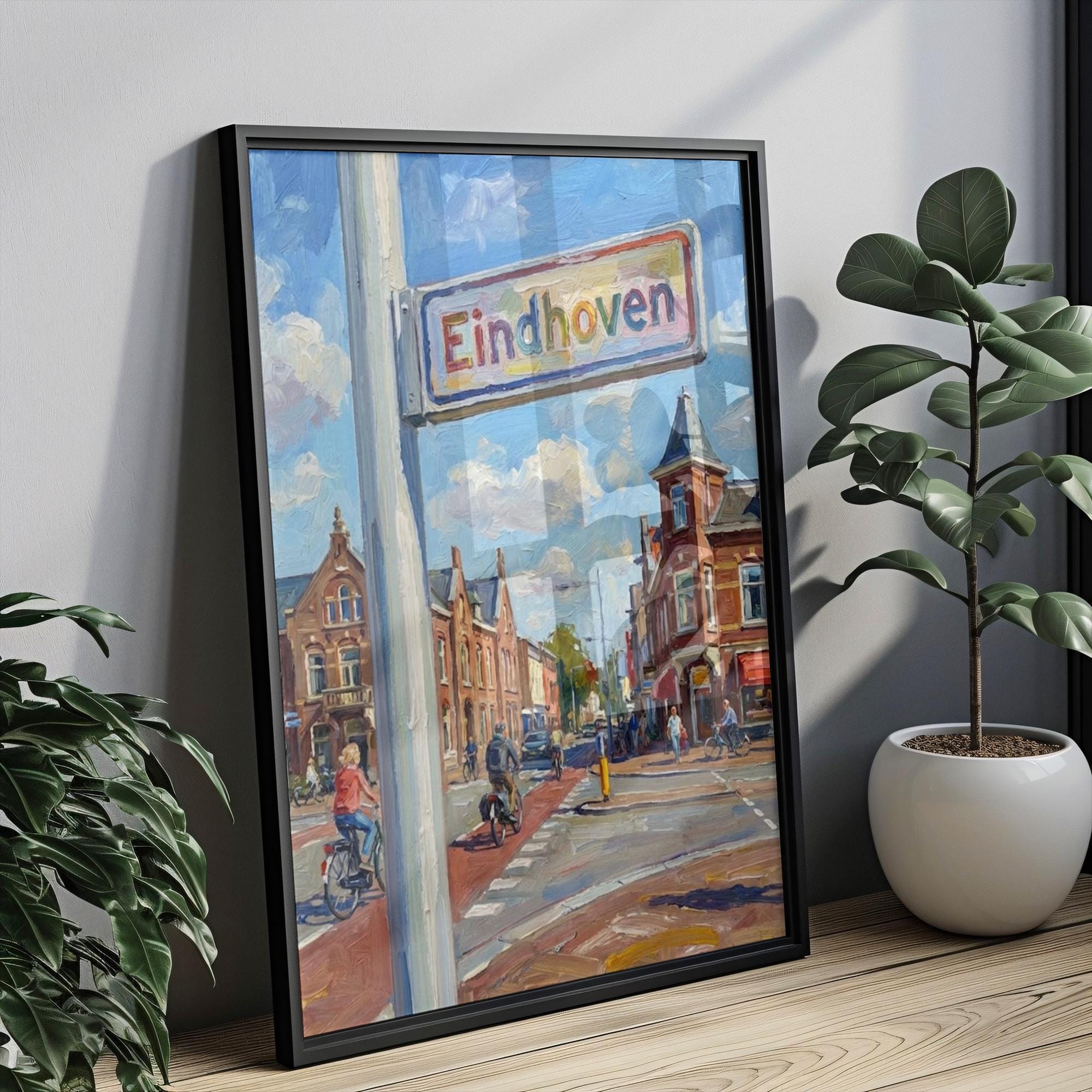 Eindhoven Oil Painting Art Print: Netherlands Street Sign Travel Poster