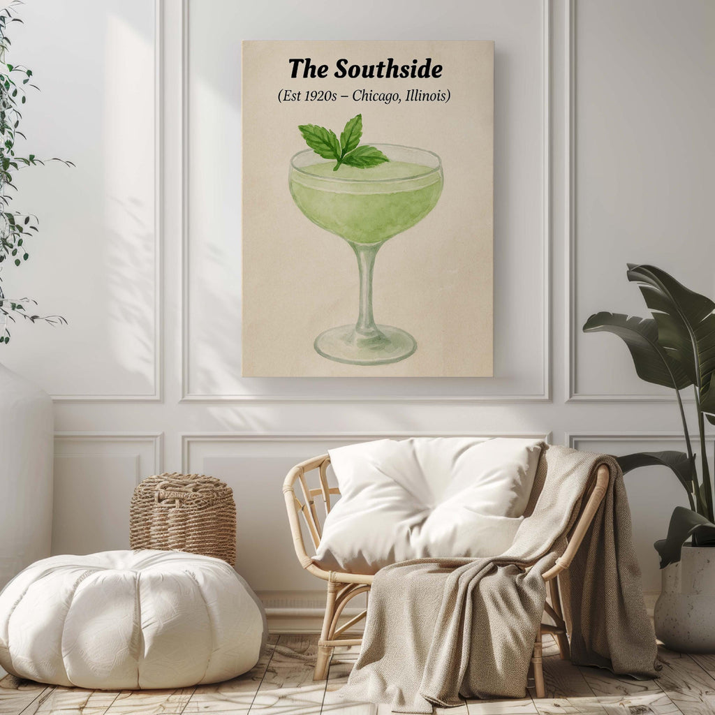 Southside Cocktail Print Vintage Bar