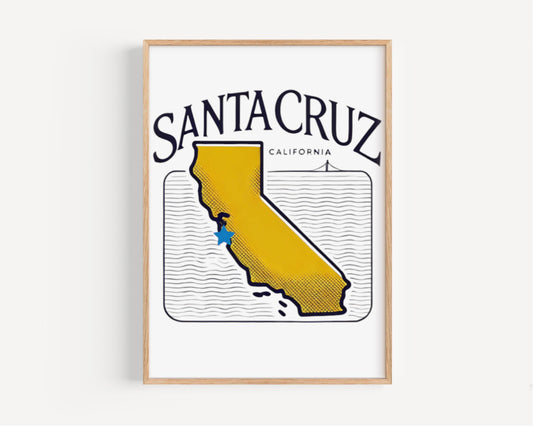 Santa Cruz Wall Art Print, California Travel Decor, CA Gift, Beach Housewarming, Coastal Home Wall Art, College Dorm Room Poster