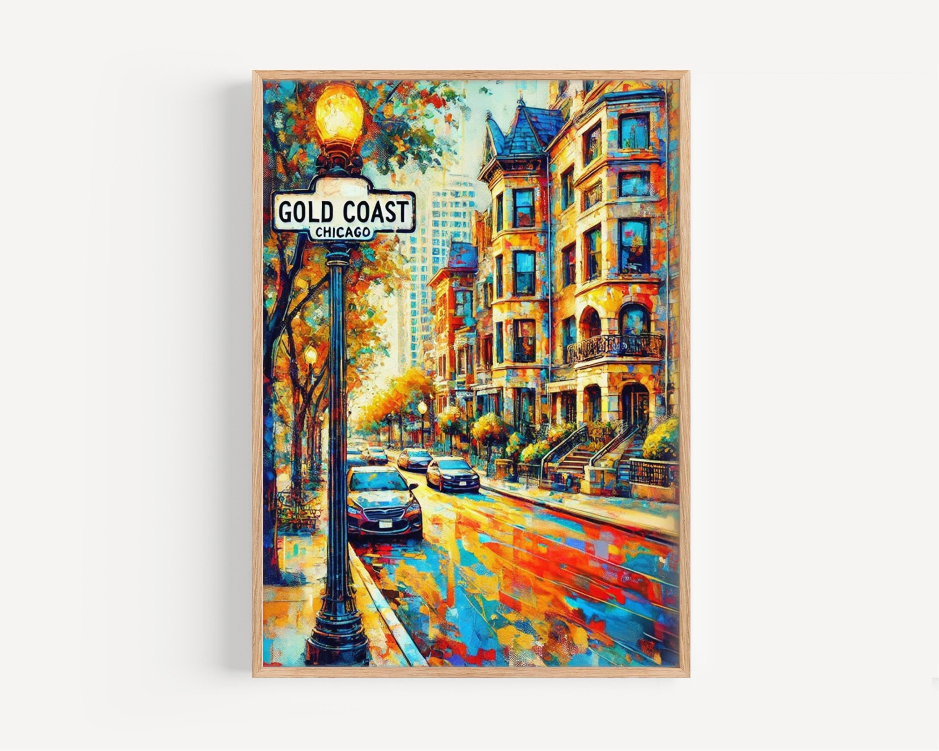 Chicago Gold Coast Wall Art Print - Travel Poster & USA Gift, Chicago Home Decor, Housewarming Present, Urban Cityscape Artwork