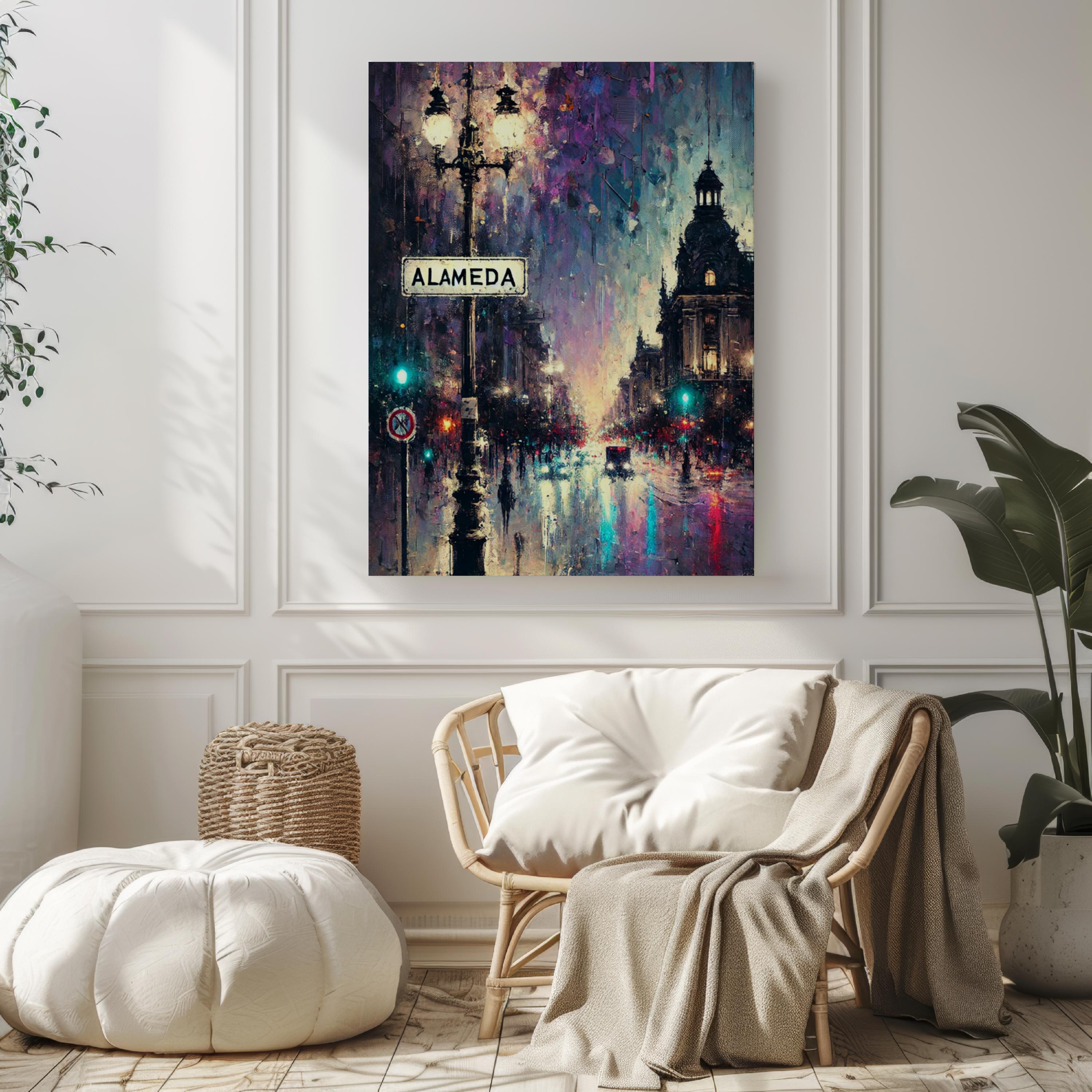 Alameda Oil Painting Art Print: Santiago Chile Street Sign Travel Poster