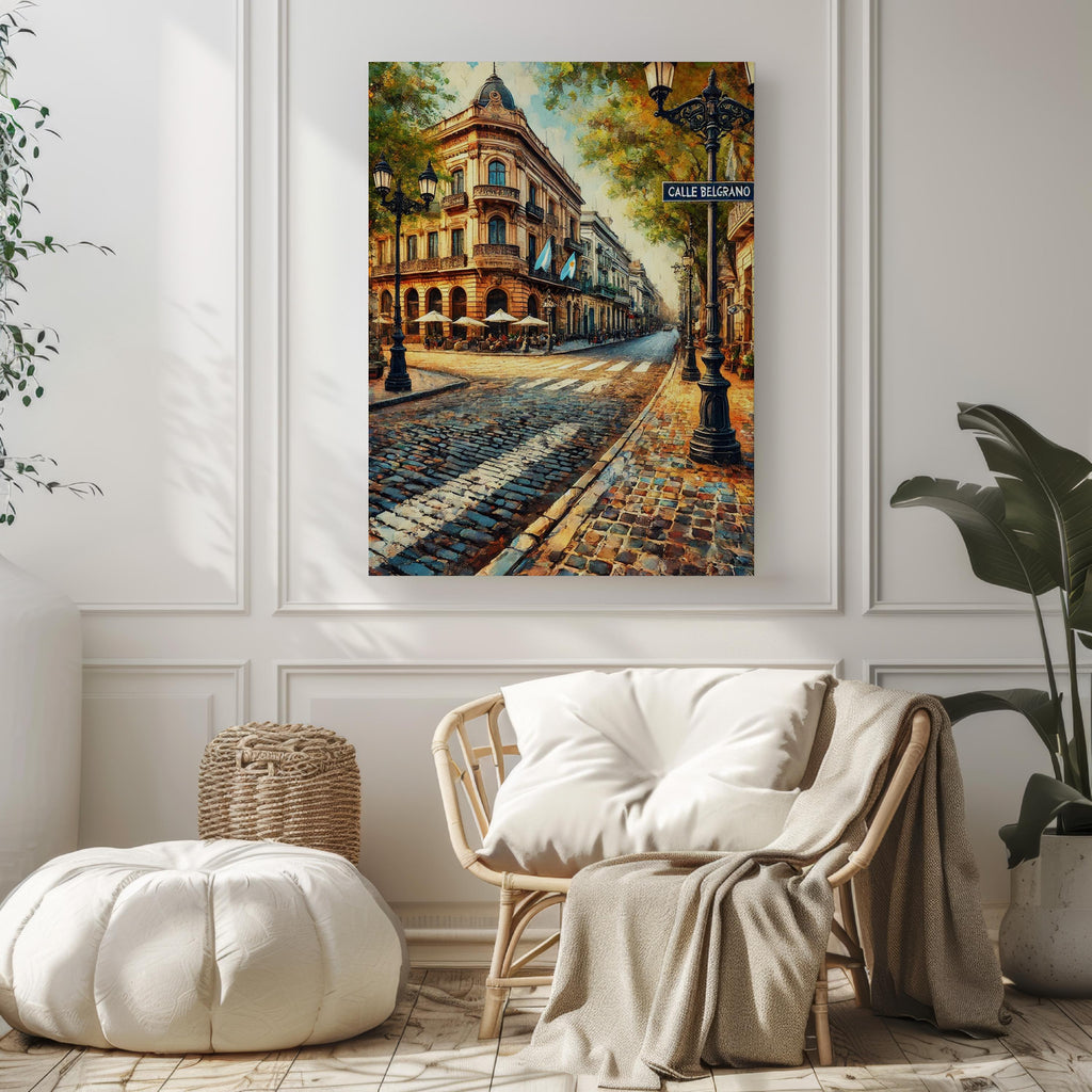 Calle Belgrano Oil Painting Art Print: Buenos Aires Historic District Travel Poster