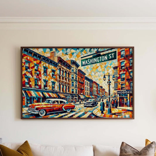 Washington Street Wall Art - Hoboken Cubism Print, Jersey City Travel Poster, Hudson County Housewarming Gift, Modern Abstract Decor