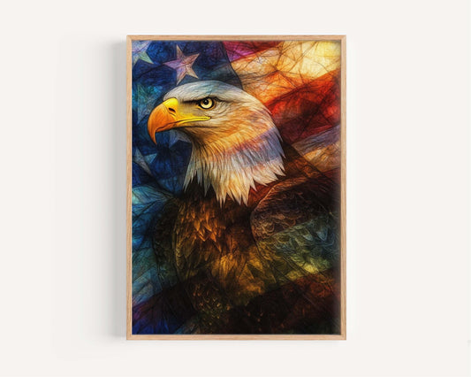 Wall Art Bald Eagle Abstract USA Patriotic Poster United States American Independence Home Decor