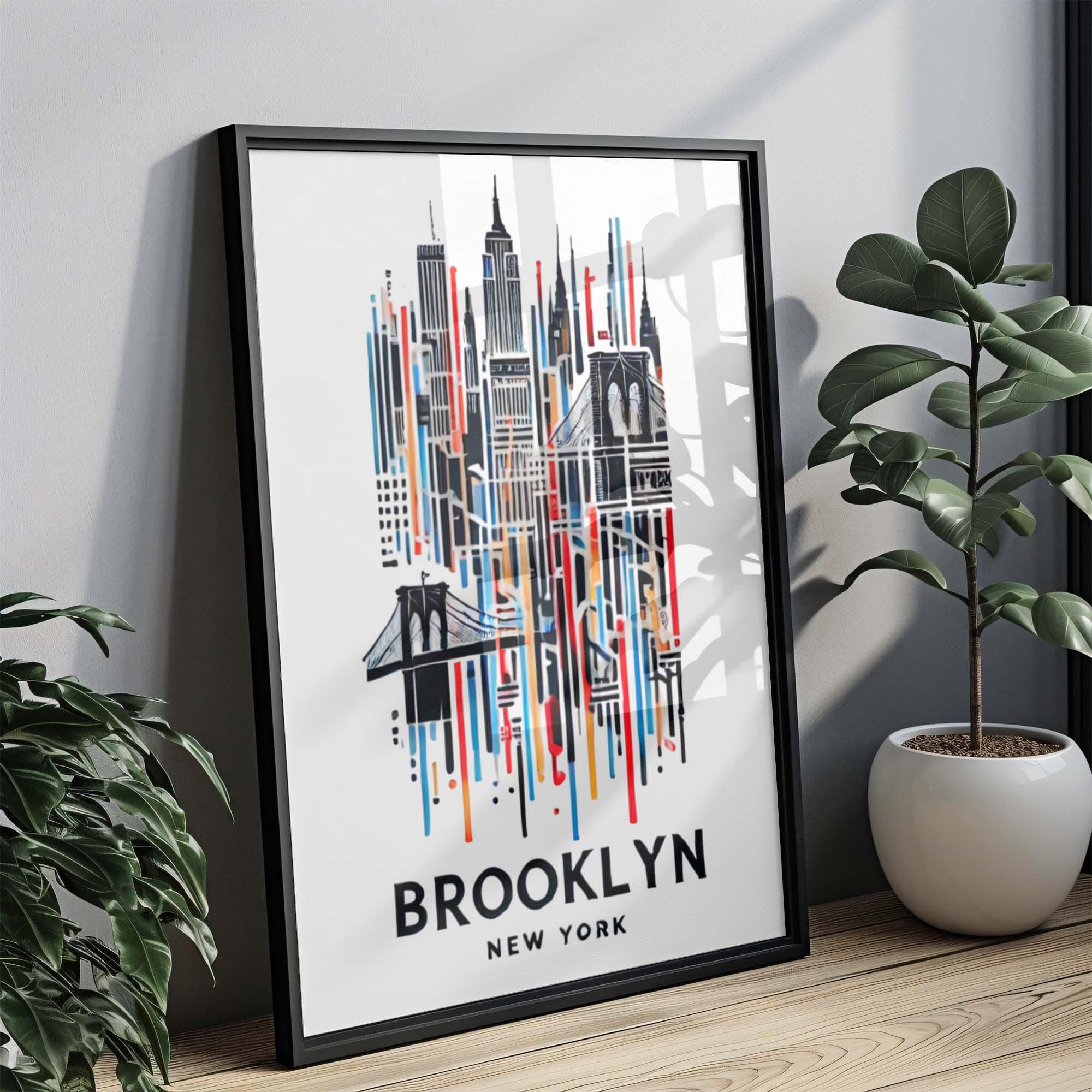 Brooklyn Print Wall Art - New York City Travel Decor, NYC Gift, Housewarming & College Room Art, Modern Brooklyn Map Poster