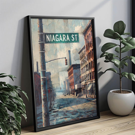 Niagara Street Wall Art Buffalo Print New York City Decor Travel Poster Personalized Gift Vintage Street Sign Artwork