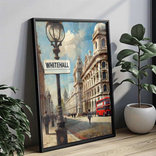 England Whitehall Wall Art Print - London Travel Poster & England Gift, Housewarming Decor, UK Artwork for Home or Office